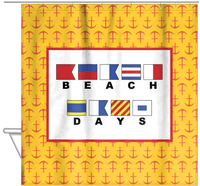 Thumbnail for Personalized Nautical Flags Shower Curtain with Anchors - Yellow and Red - Flags with Large Letters - Hanging View