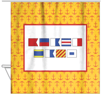 Thumbnail for Personalized Nautical Flags Shower Curtain with Anchors - Yellow and Red - Flags without Letters - Hanging View