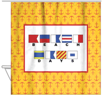 Thumbnail for Personalized Nautical Flags Shower Curtain with Anchors - Yellow and Red - Flags with Small Letters - Hanging View