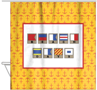 Thumbnail for Personalized Nautical Flags Shower Curtain with Anchors - Yellow and Red - Flags with Light Brown Frames - Hanging View