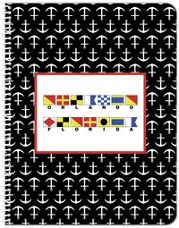 Thumbnail for Personalized Nautical Flags Notebook with Anchors - Black and Red - Flags with Small Letters - Front View
