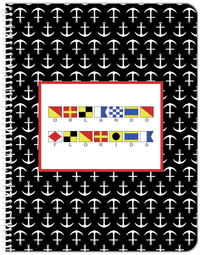 Thumbnail for Personalized Nautical Flags Notebook with Anchors - Black and Red - Flags with Grey Letters - Front View