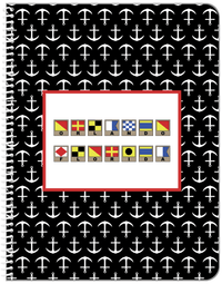 Thumbnail for Personalized Nautical Flags Notebook with Anchors - Black and Red - Flags with Light Brown Frames - Front View
