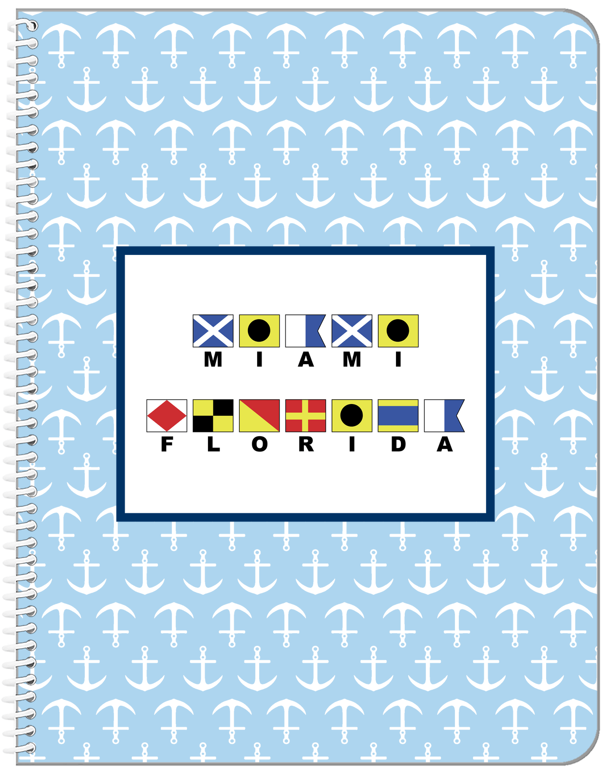 Personalized Nautical Flags Notebook with Anchors - Blue and Navy - Flags with Large Letters - Front View