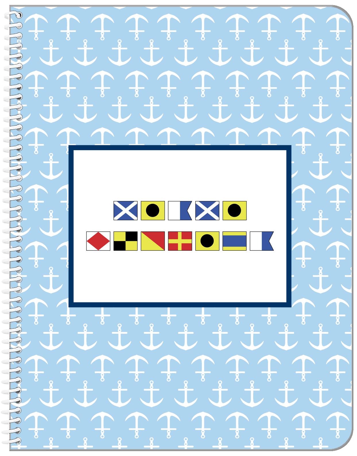 Personalized Nautical Flags Notebook with Anchors - Blue and Navy - Flags without Letters - Front View