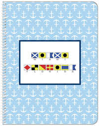Thumbnail for Personalized Nautical Flags Notebook with Anchors - Blue and Navy - Flags with Grey Letters - Front View