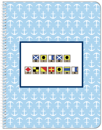 Thumbnail for Personalized Nautical Flags Notebook with Anchors - Blue and Navy - Flags with Light Brown Frames - Front View