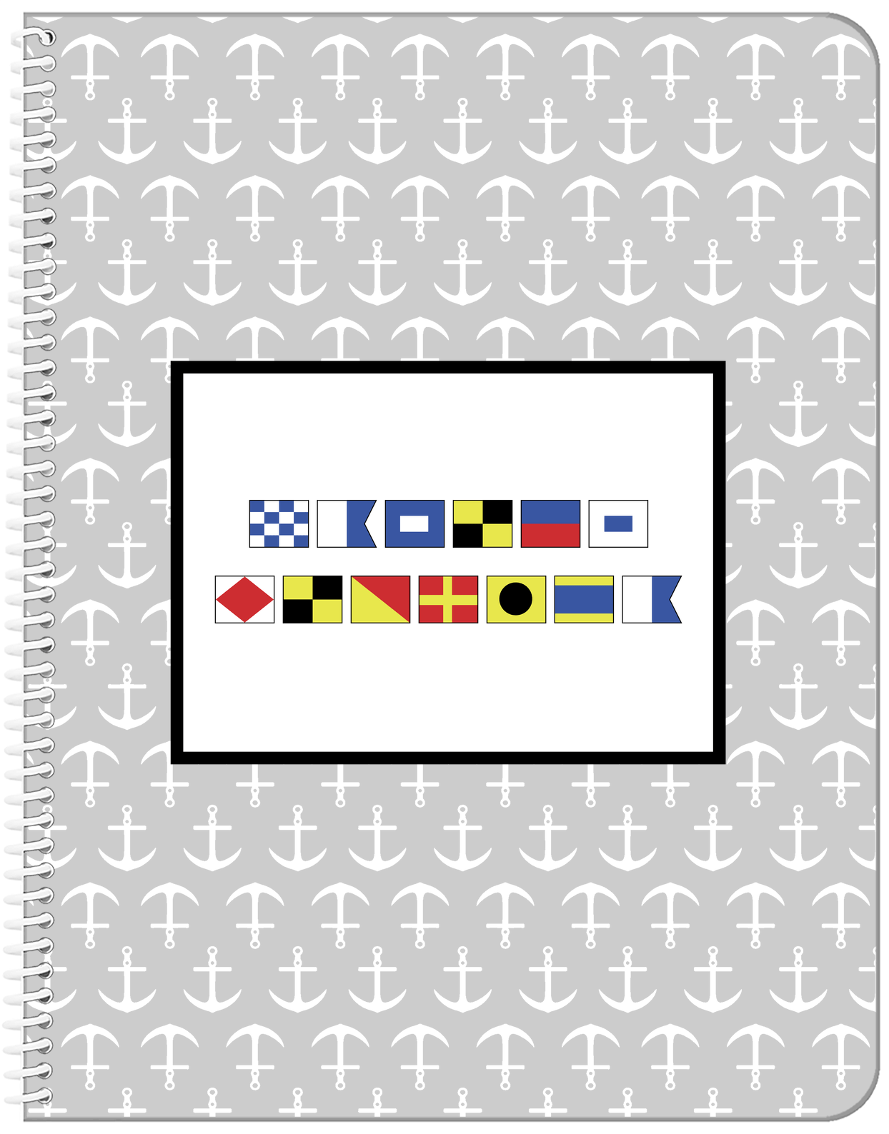 Personalized Nautical Flags Notebook with Anchors - Grey and Black - Flags without Letters - Front View