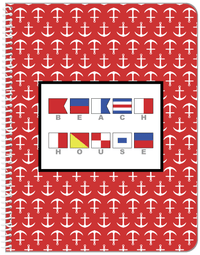 Thumbnail for Personalized Nautical Flags Notebook with Anchors - Red and Black - Flags with Grey Letters - Front View