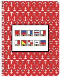 Thumbnail for Personalized Nautical Flags Notebook with Anchors - Red and Black - Flags with Light Brown Frames - Front View