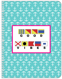 Thumbnail for Personalized Nautical Flags Notebook with Anchors - Teal and Pink - Flags with Large Letters - Front View