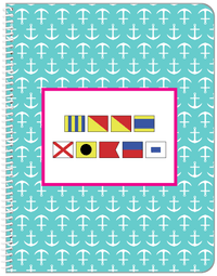 Thumbnail for Personalized Nautical Flags Notebook with Anchors - Teal and Pink - Flags without Letters - Front View