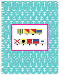 Thumbnail for Personalized Nautical Flags Notebook with Anchors - Teal and Pink - Flags with Small Letters - Front View