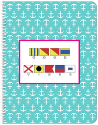 Thumbnail for Personalized Nautical Flags Notebook with Anchors - Teal and Pink - Flags with Grey Letters - Front View