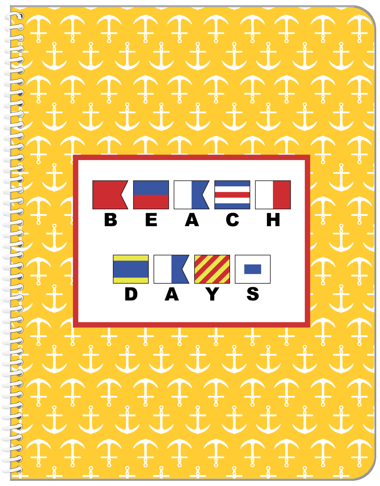 Personalized Nautical Flags Notebook with Anchors - Yellow and Red - Flags with Large Letters - Front View