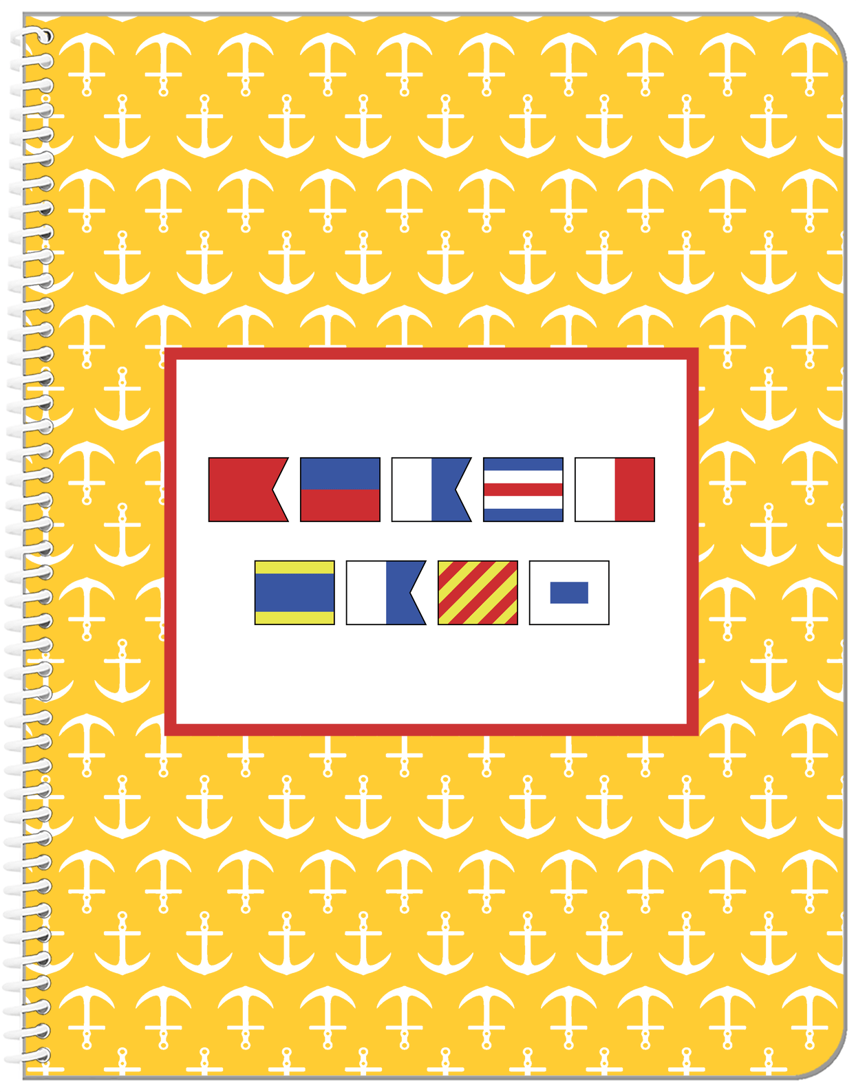 Personalized Nautical Flags Notebook with Anchors - Yellow and Red - Flags without Letters - Front View