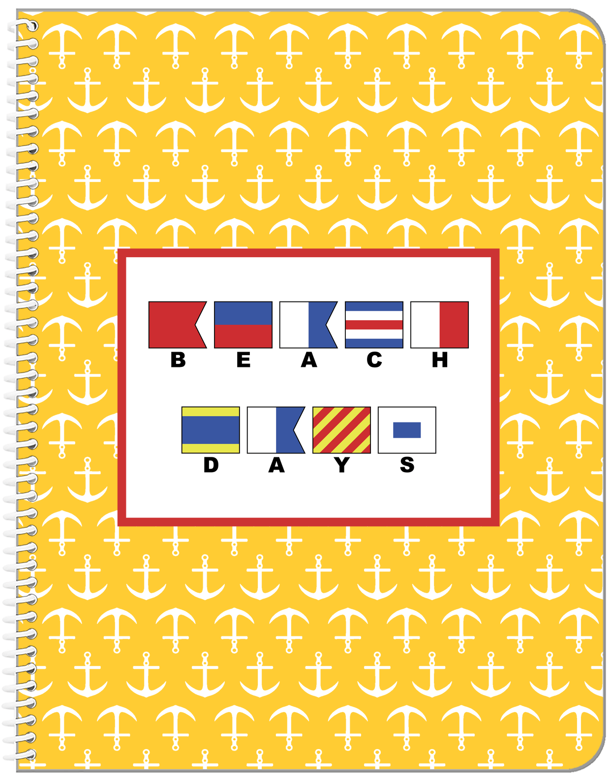 Personalized Nautical Flags Notebook with Anchors - Yellow and Red - Flags with Small Letters - Front View