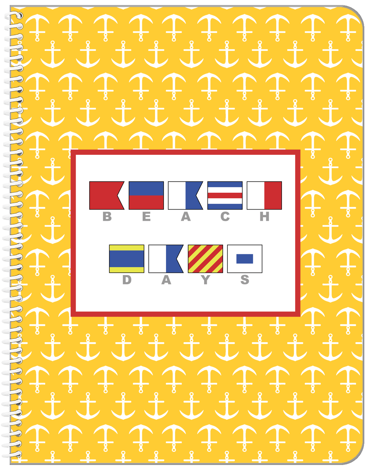 Personalized Nautical Flags Notebook with Anchors - Yellow and Red - Flags with Grey Letters - Front View