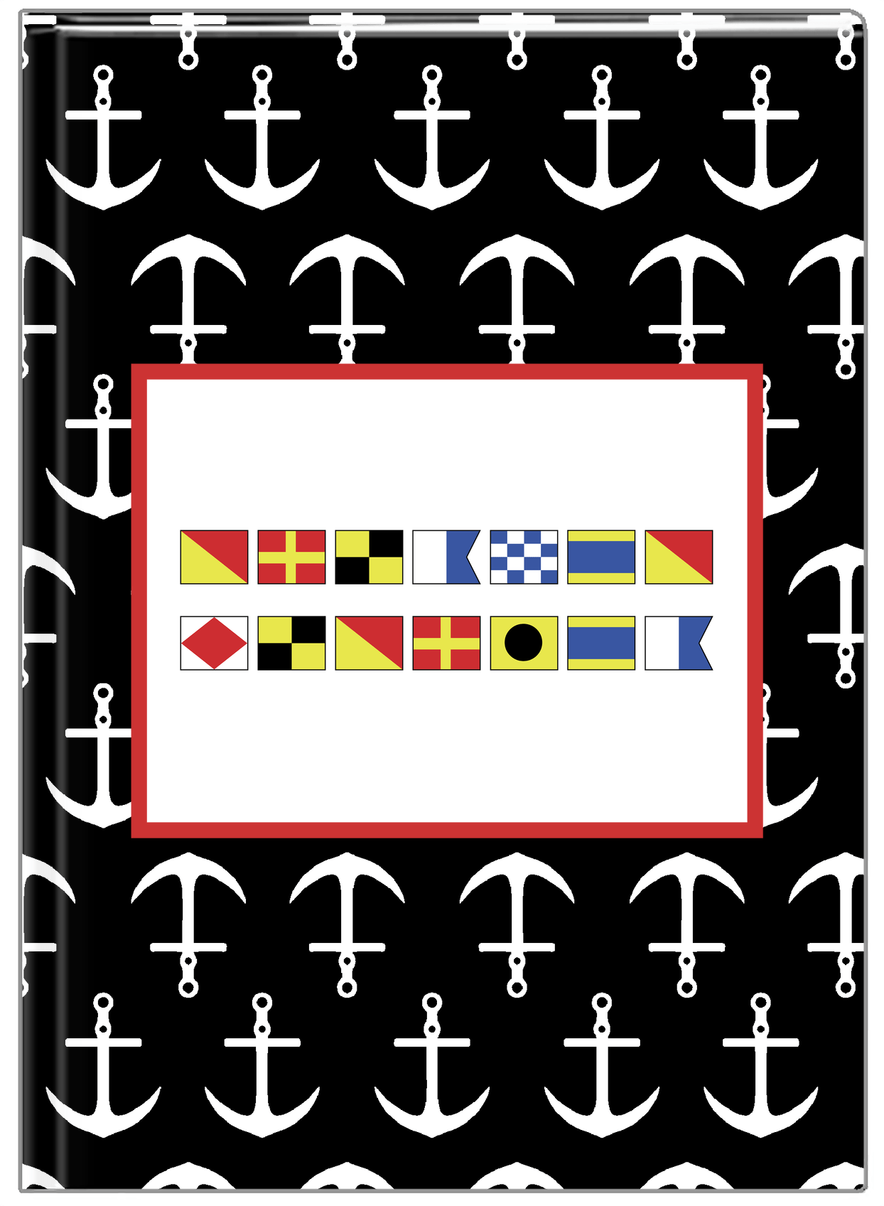 Personalized Nautical Flags Journal with Anchors - Black and Red - Flags without Letters - Front View