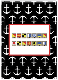 Thumbnail for Personalized Nautical Flags Journal with Anchors - Black and Red - Flags with Light Brown Frames - Front View