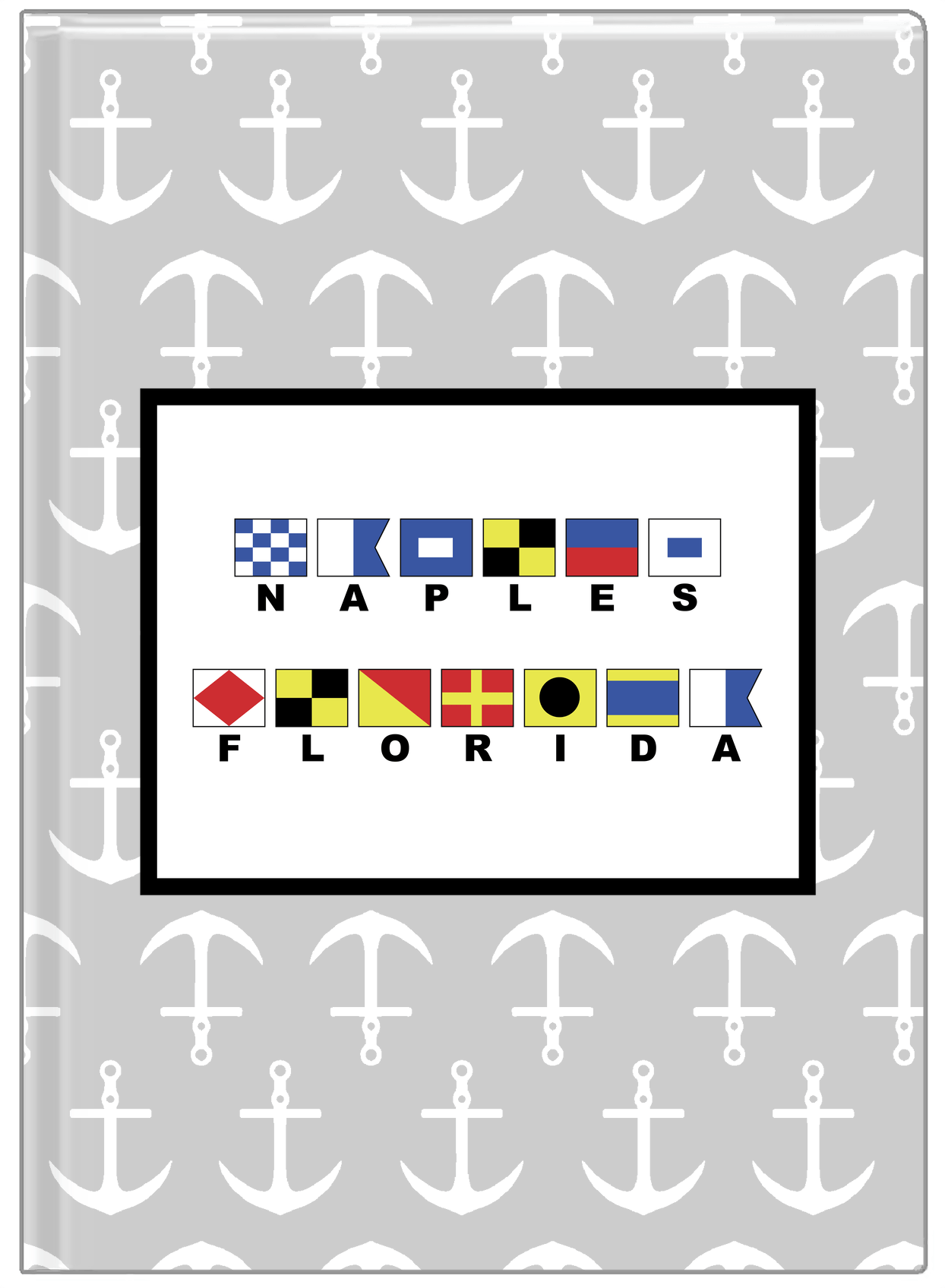 Personalized Nautical Flags Journal with Anchors - Grey and Black - Flags with Large Letters - Front View