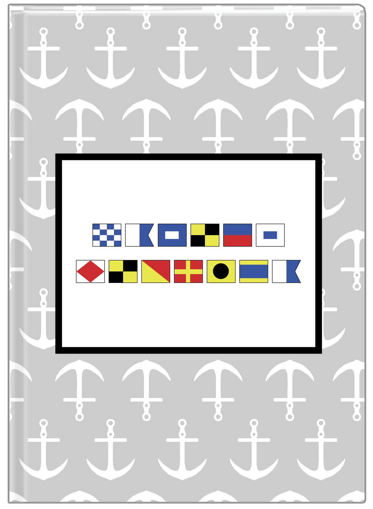 Personalized Nautical Flags Journal with Anchors - Grey and Black - Flags without Letters - Front View