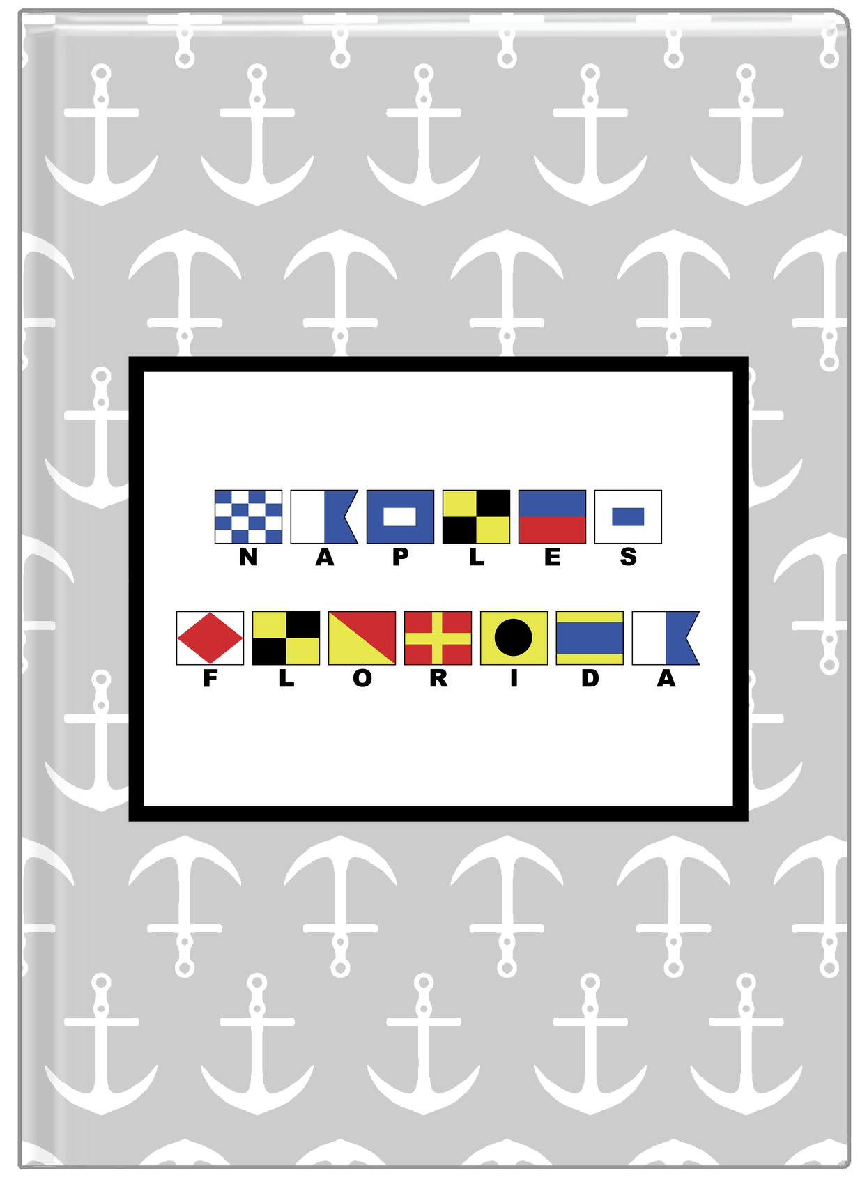 Personalized Nautical Flags Journal with Anchors - Grey and Black - Flags with Small Letters - Front View
