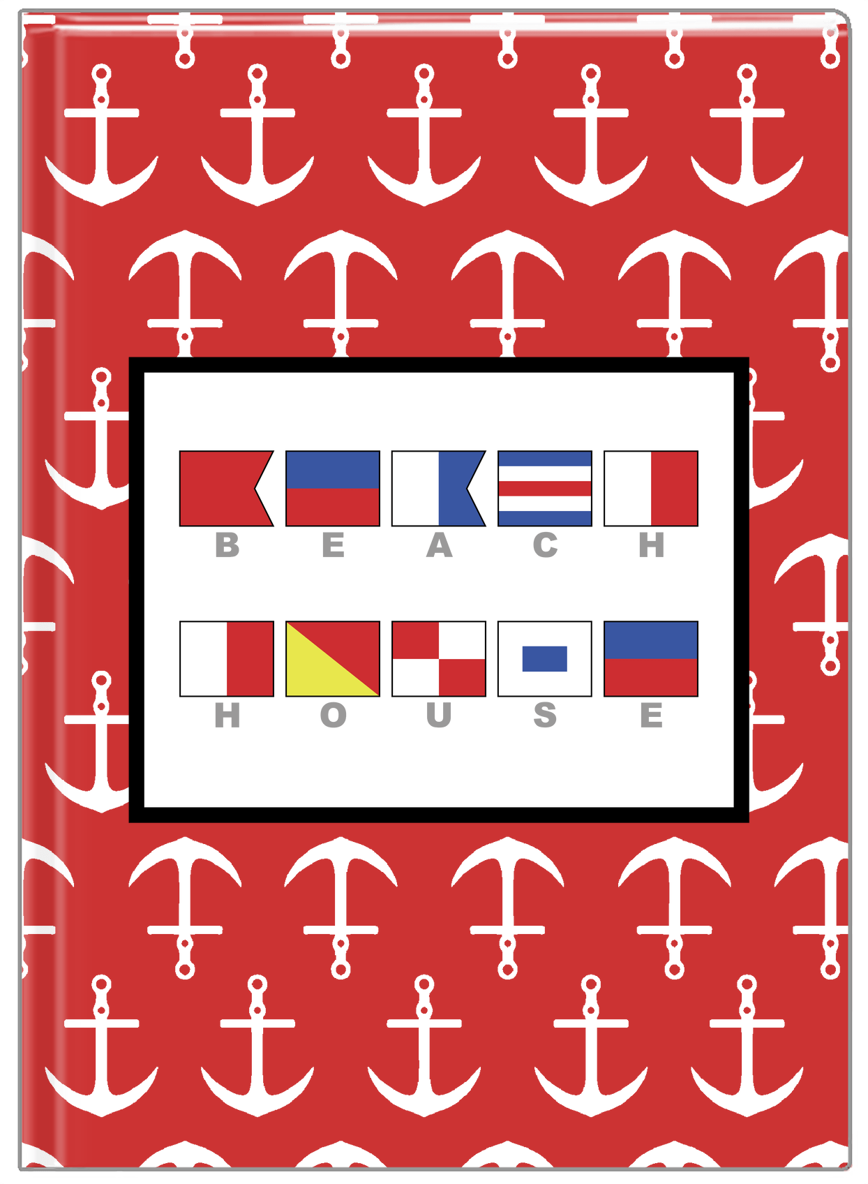 Personalized Nautical Flags Journal with Anchors - Red and Black - Flags with Grey Letters - Front View