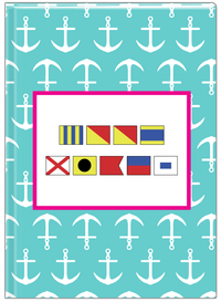 Thumbnail for Personalized Nautical Flags Journal with Anchors - Teal and Pink - Flags without Letters - Front View