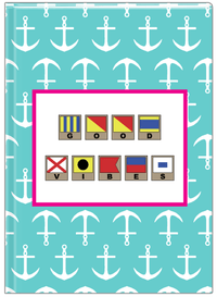 Thumbnail for Personalized Nautical Flags Journal with Anchors - Teal and Pink - Flags with Light Brown Frames - Front View