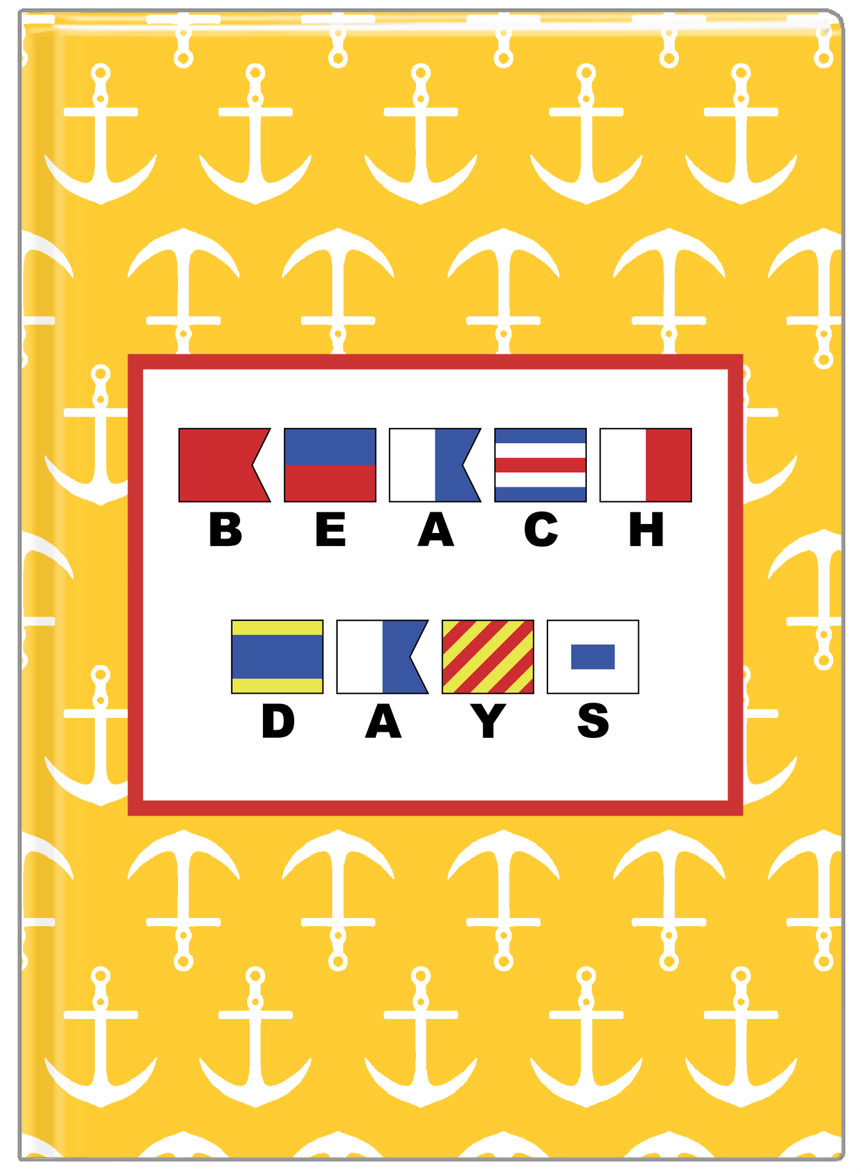 Personalized Nautical Flags Journal with Anchors - Yellow and Red - Flags with Large Letters - Front View