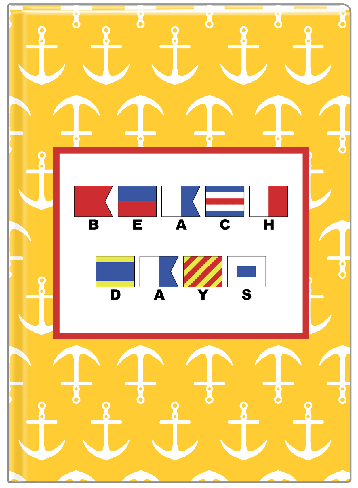 Personalized Nautical Flags Journal with Anchors - Yellow and Red - Flags with Small Letters - Front View