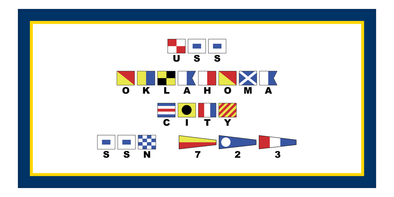 Personalized Nautical Flags Beach Towel - Navy Blue and Gold - Flags with Large Letters - Front View