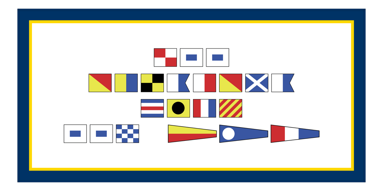 Personalized Nautical Flags Beach Towel - Navy Blue and Gold - Flags without Letters - Front View