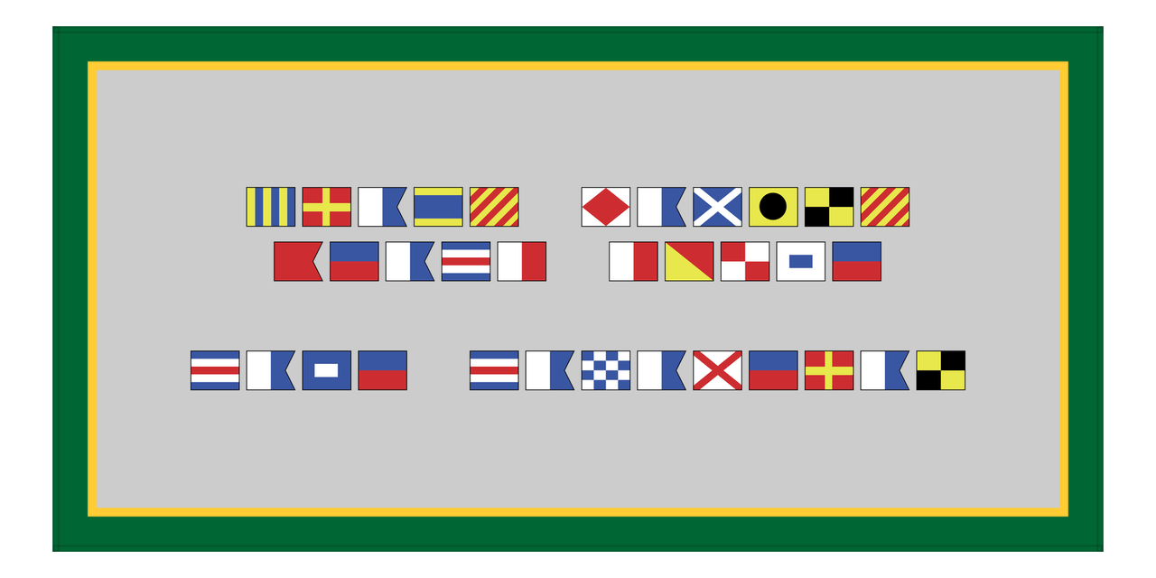 Personalized Nautical Flags Beach Towel - Green and Gold - Flags without Letters - Front View