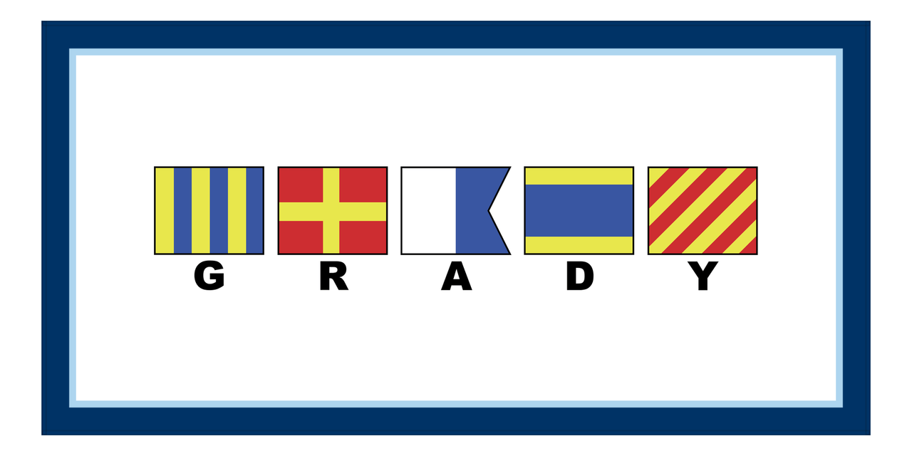 Personalized Nautical Flags Beach Towel - Navy and Blue - Flags with Small Letters - Front View
