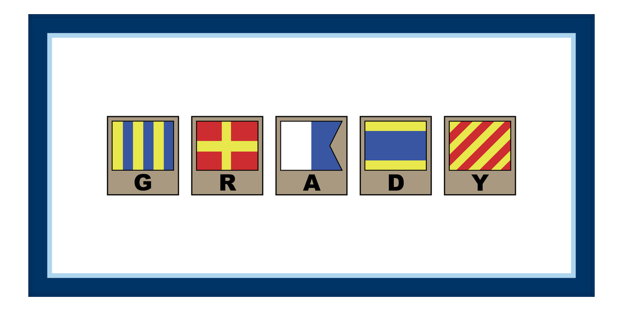 Personalized Nautical Flags Beach Towel - Navy and Blue - Flags with Light Brown Frames - Front View