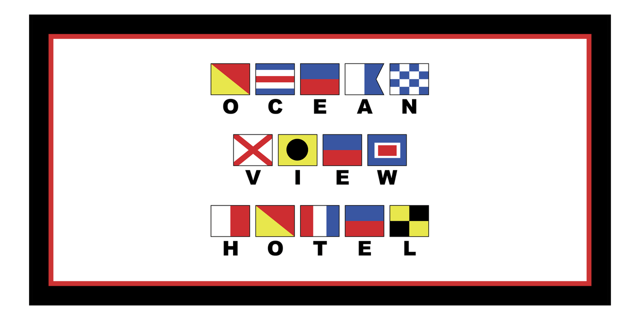 Personalized Nautical Flags Beach Towel - Black and Red - Flags with Large Letters - Front View