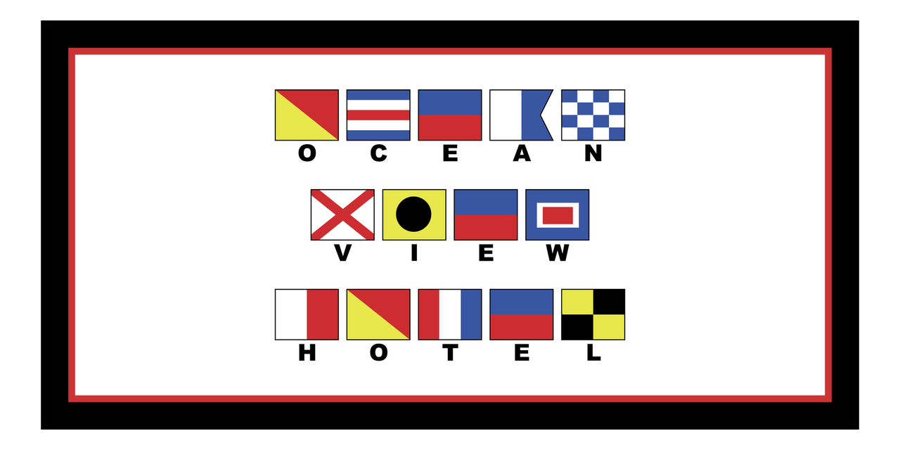 Personalized Nautical Flags Beach Towel - Black and Red - Flags with Small Letters - Front View