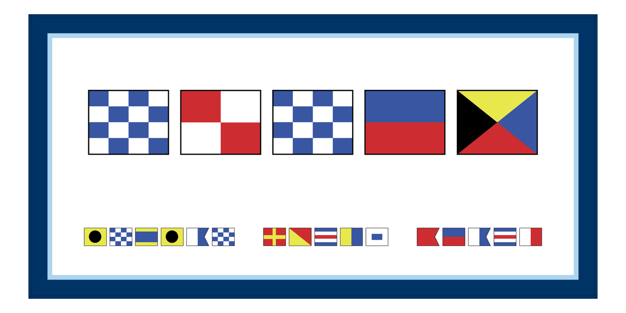 Personalized Nautical Flags Beach Towel II - Navy and Blue - Flags without Letters - Front View