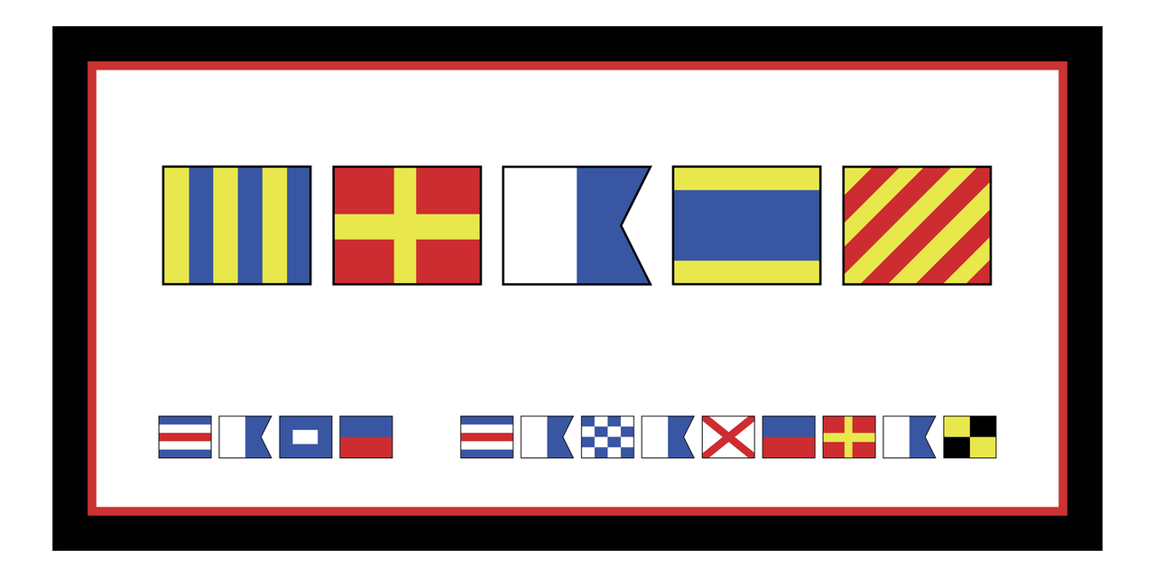 Personalized Nautical Flags Beach Towel II - Black and Red - Flags without Letters - Front View