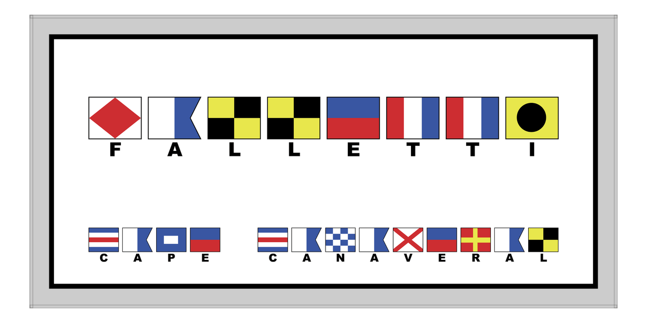 Personalized Nautical Flags Beach Towel II - Grey and Black - Flags with Small Letters - Front View