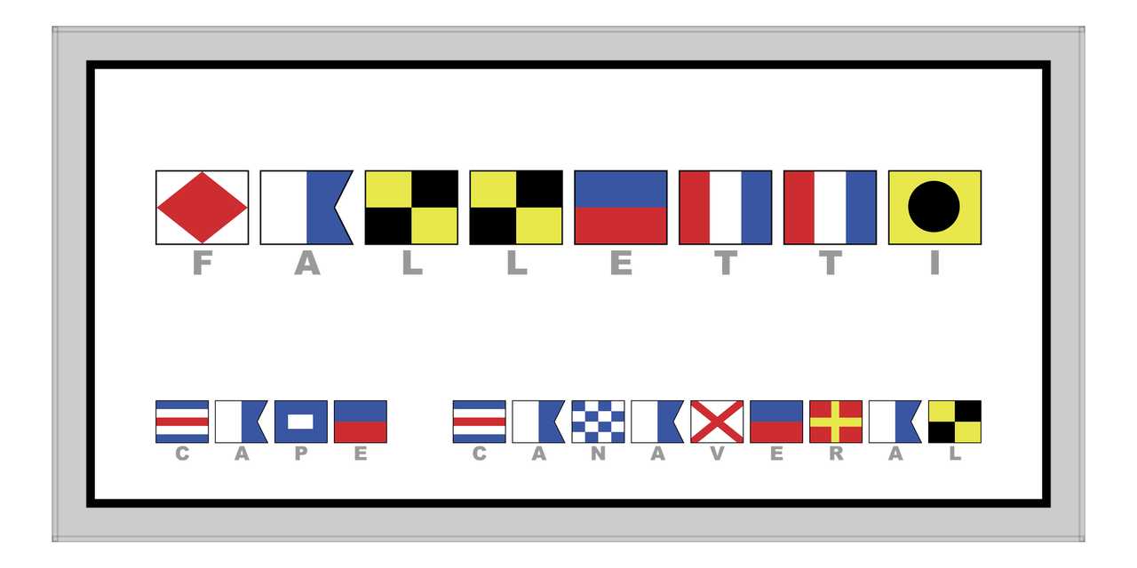 Personalized Nautical Flags Beach Towel II - Grey and Black - Flags with Grey Letters - Front View