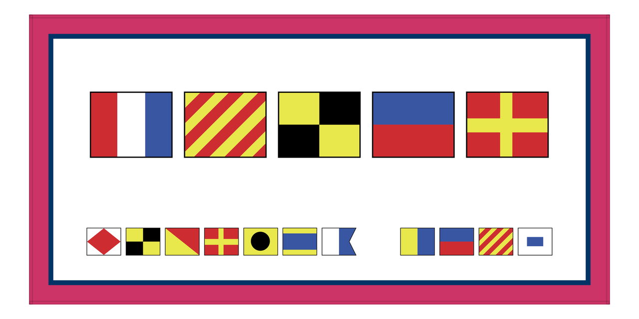 Personalized Nautical Flags Beach Towel II - Pink and Blue - Flags without Letters - Front View