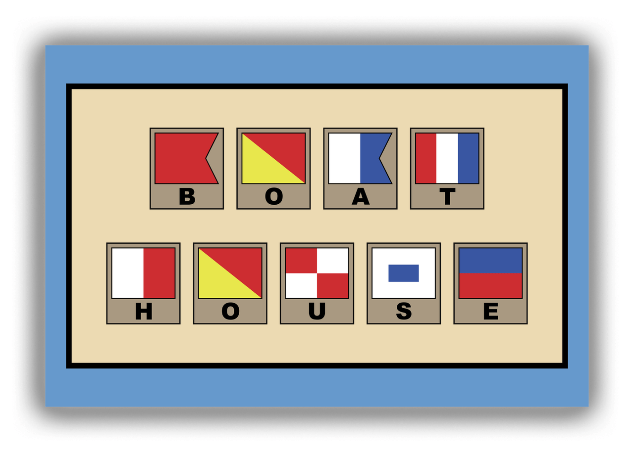 Personalized Nautical Flags Canvas Wrap & Photo Print - Blue and Tan - Flags with Light Brown Frames - Front View