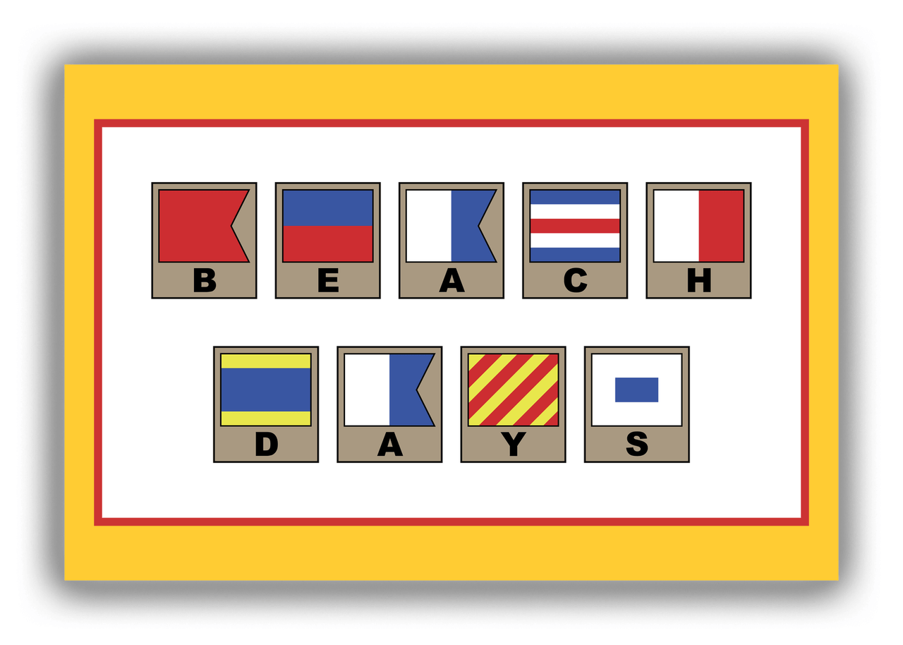 Personalized Nautical Flags Canvas Wrap & Photo Print - Yellow and Red - Flags with Light Brown Frames - Front View