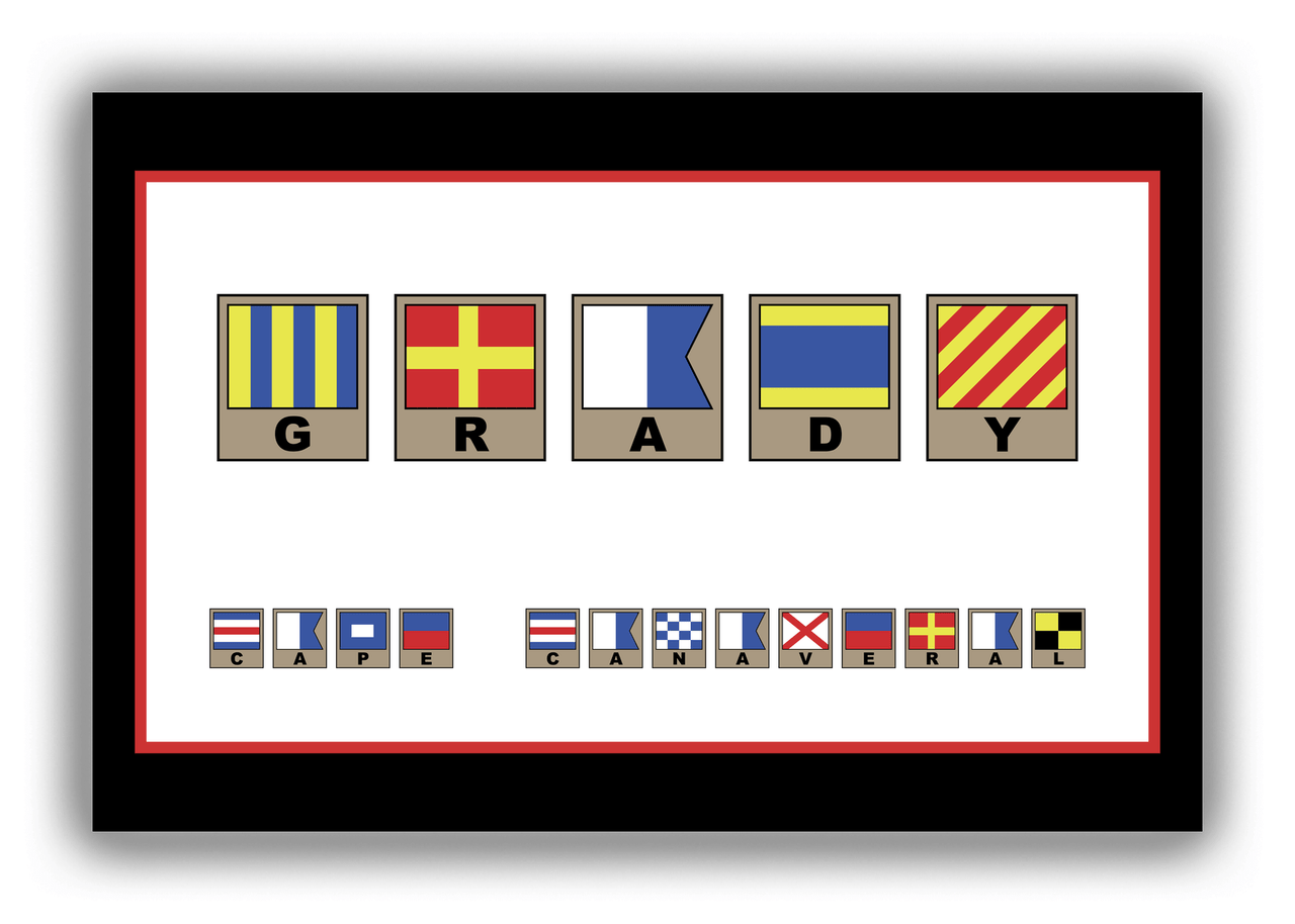 Personalized Nautical Flags Canvas Wrap & Photo Print II - Black and Red - Flags with Light Brown Frames - Front View