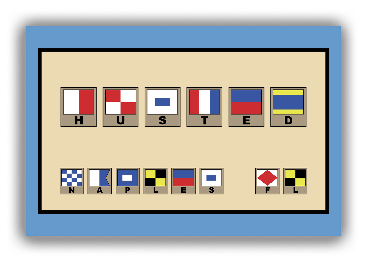Personalized Nautical Flags Canvas Wrap & Photo Print II - Blue and Tan - Flags with Light Brown Frames - Front View
