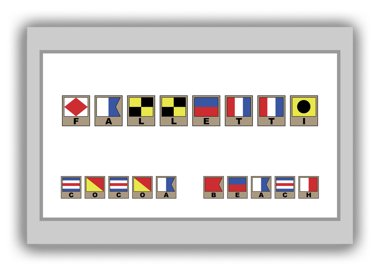 Personalized Nautical Flags Canvas Wrap & Photo Print II - Grey and White - Flags with Light Brown Frames - Front View