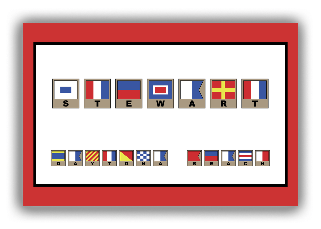 Personalized Nautical Flags Canvas Wrap & Photo Print II - Red and Black - Flags with Light Brown Frames - Front View